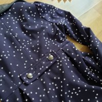 Тъмно синьо палто на звездички с кожени елементи, снимка 2 - Палта, манта - 32288064