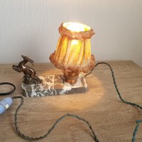 Стара малка нощна лампа мрамор и бронз, снимка 6 - Антикварни и старинни предмети - 33261848