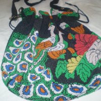 Ретро голяма дамска чанта  от плат с многоцветна мъниста мъниста, снимка 1 - Чанти - 33527355