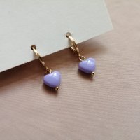 Дамски обеци в златист цвят с висулки лилави сърчица , снимка 9 - Обеци - 43823742