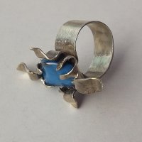 Ново! Сребърен пръстен проба 950 с естествени камъни - Тюркит, снимка 1 - Пръстени - 32963209