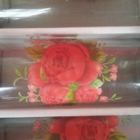 Стъклени чаши за безалкохолно с картинка рози в кутията си, снимка 6 - Чаши - 29012495