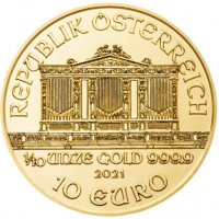 Златна монета Австрийска филхармония 1/10 oz 2021, снимка 2 - Нумизматика и бонистика - 29790854