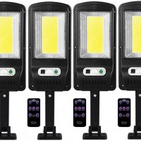 4 броя 300W LED Соларна лампа COB плочка със сензор за движение, стойка и дистанционно, снимка 1 - Соларни лампи - 33330026