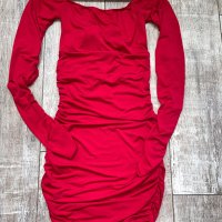 Нова червена елегантна парти коктейлна официална рокля миди midi дължина набрана , снимка 2 - Рокли - 42993679