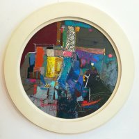 Кръгла картина маслени бои на платно "Кръг вечер", диаметър 38 см, снимка 2 - Картини - 24817934