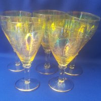 Стъклени чаши за концентрат или вино, богата ръчна инкрустация, столче, седефен ефект, снимка 7 - Чаши - 40783411