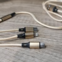 НОВ USB кабел с три различни накрайника в цвят-злато, снимка 4 - Кабели и адаптери - 43683066