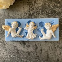 3 ангела ангел ангелче ангелчета силиконов молд форма фондан гипс пита декор, снимка 1 - Форми - 40761094