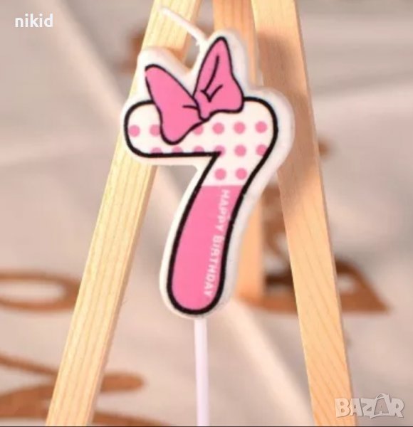 цифра 7 свещ свещичка Мини Маус Minnie Mouse свещ за рожден ден торта украса, снимка 1