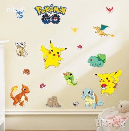 Покемон Пикачу Pokemon стикер лепенка за стена или гардероб детска самозалепващ, снимка 1