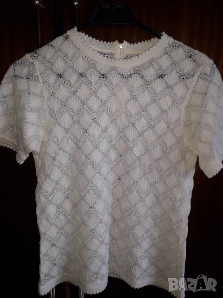 Дантелена бяла блуза къс ръкав, снимка 1