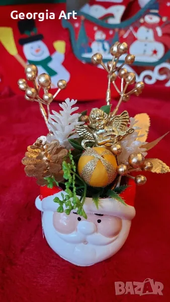 Коледна Златна декорация в кашпа Santa, снимка 1