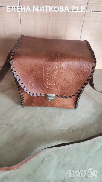 Винтидж кожена чанта от 80-те с дълга дръжка за носене през рамо, снимка 1