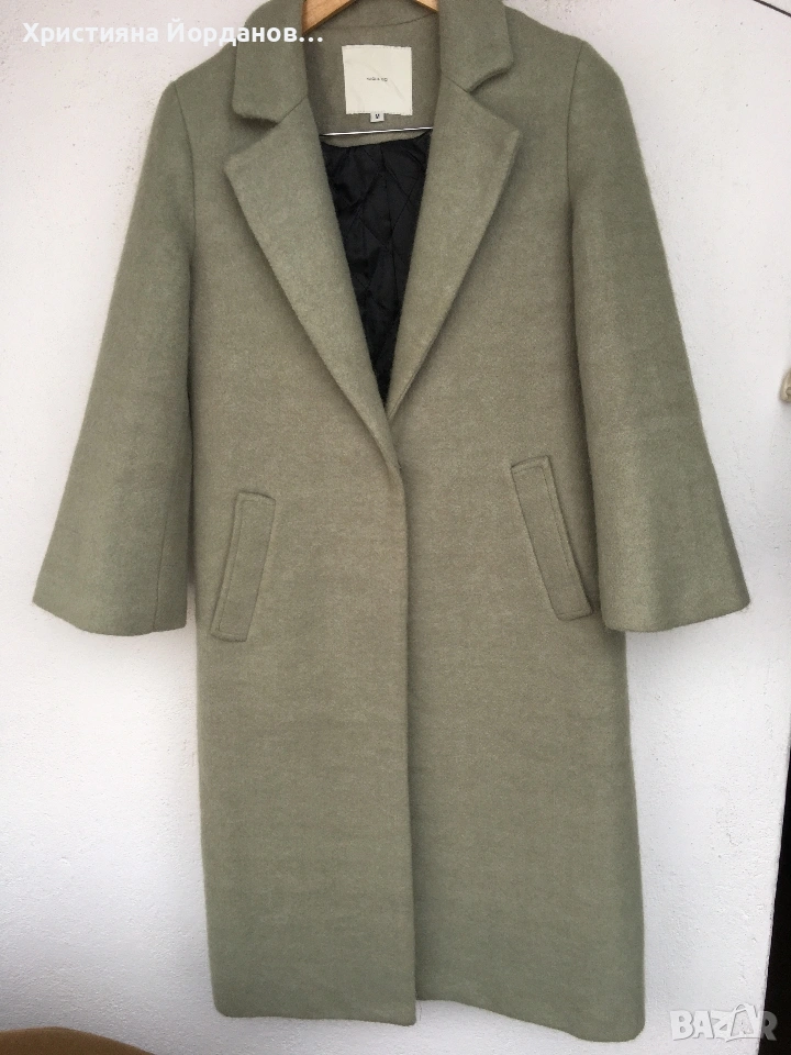 Вълнено палто цвят светла мента със сиви отенъци, М, снимка 1