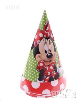 червен кант Мини Маус minnie mouse картонена малка парти шапки шапка рожден ден, снимка 1