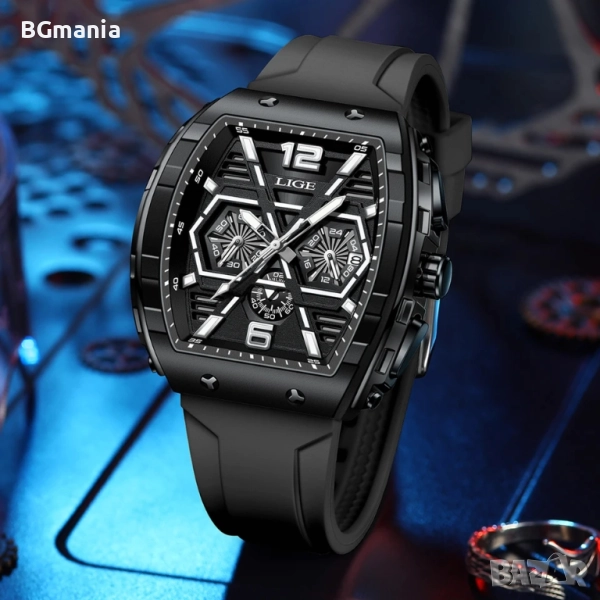 Мъжки часовник 89108с2 черен светещи стрелки черна силиконова каишка, снимка 1