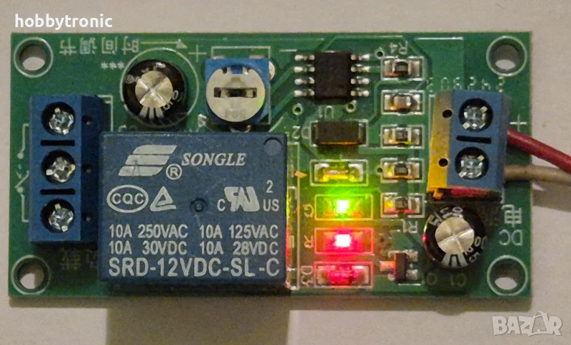 Реле за време с таймер NE555, 12V,  закъснение 0-60s, снимка 1
