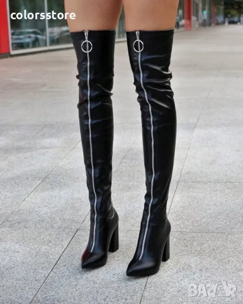 Чизми на ток - черна кожа - B240, снимка 1