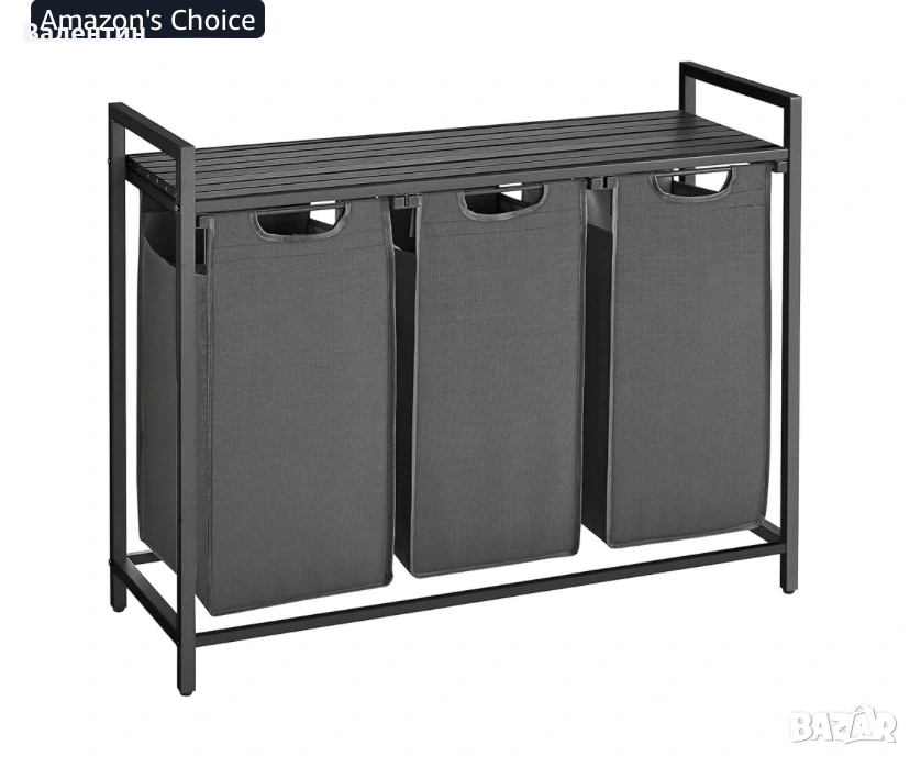 Кош за пране с 3 отделения и рафт, снимка 1