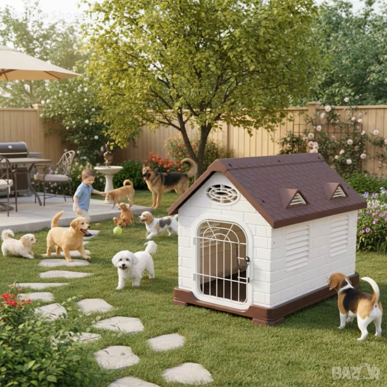 Външна водоустойчива къща от пластмаса за кучета, котки и други домашни любимци, снимка 1