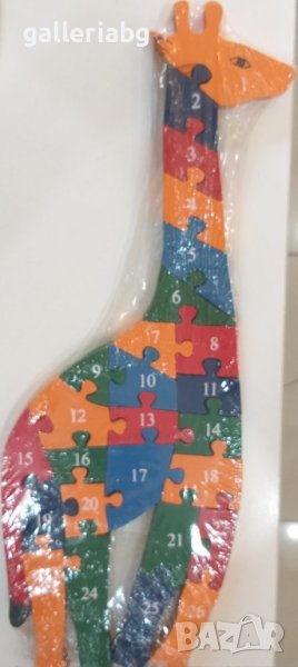 Дървен пъзел, жираф - цифри, азбука, мозайка, снимка 1