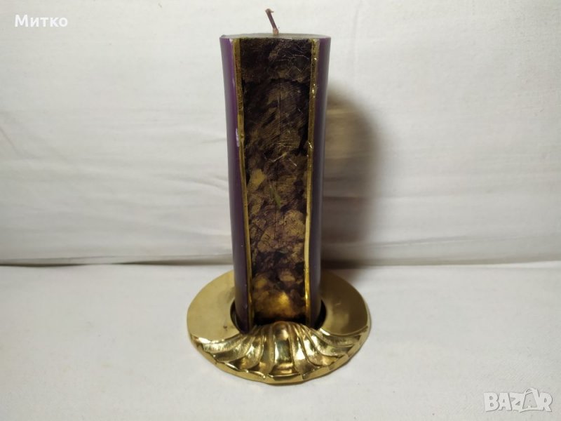 Колекционерска масивна свещ с бронзова поставка., снимка 1
