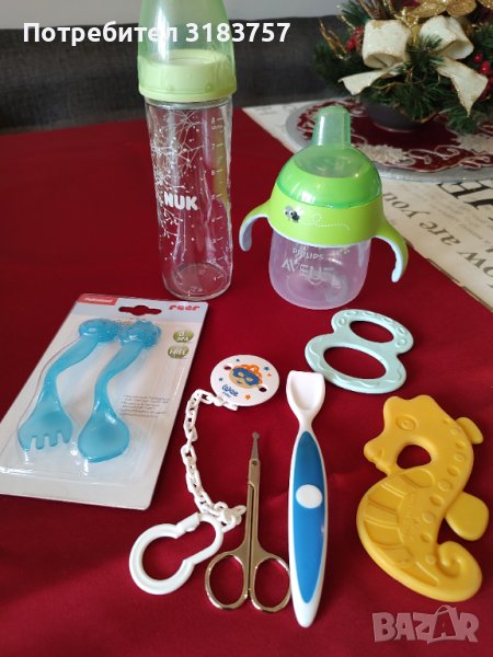 Лот Бебешки аксесоари - шишета, виличка, лужичка, гризалки, ночижичка, снимка 1