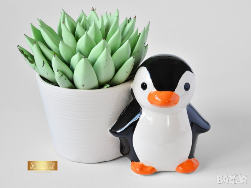 Керамична саксия с фигура на пингвин / Подарък за детска стая / Саксия с фигура на пингвин , снимка 1