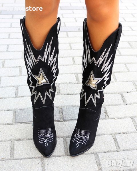  Ботуши на ток - черен велур - 548, снимка 1