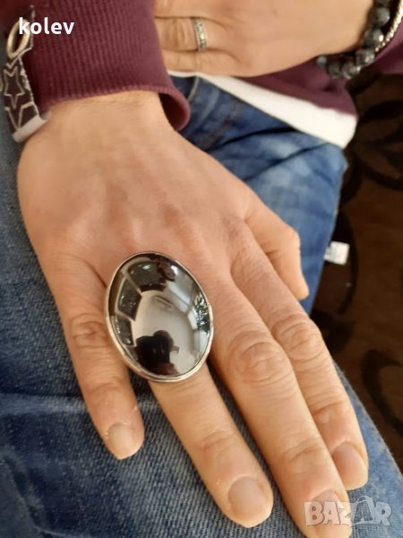 по поръчка!СРЕБЪРЕН ПРЪСТЕН С натурален ХЕМАТИТ 40/30 мм, размер отворен -59/60+, снимка 1
