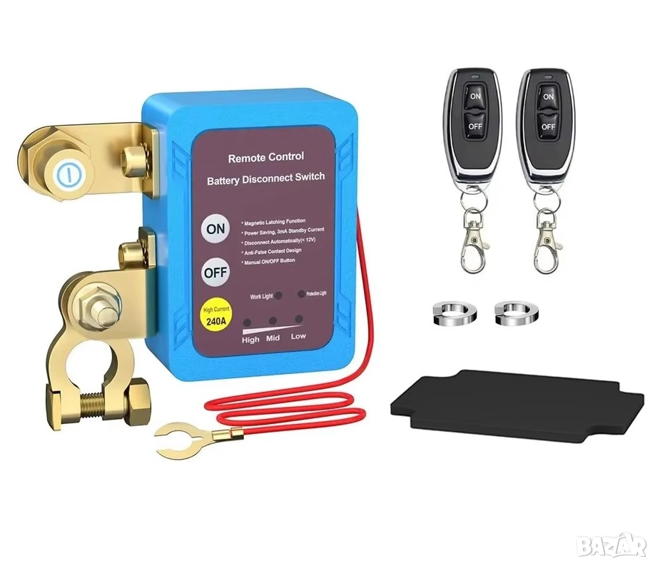 Автоматичен прекъсвач 240A за акумулатор 12V, ключ маса с дистанционно, снимка 1