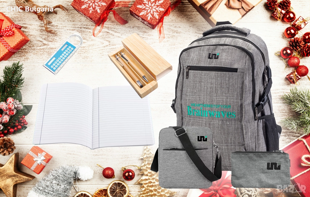 Раница с USB, химикал, молив, тетрадка + Подарък коледни лакомства - КОЛЕДНА ПРОМОЦИЯ, снимка 1