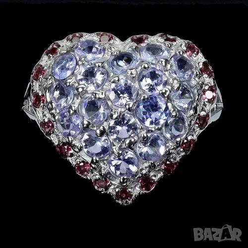 925 сребърен пръстен с танзанит и родолит, тегло 4.72гр, снимка 1