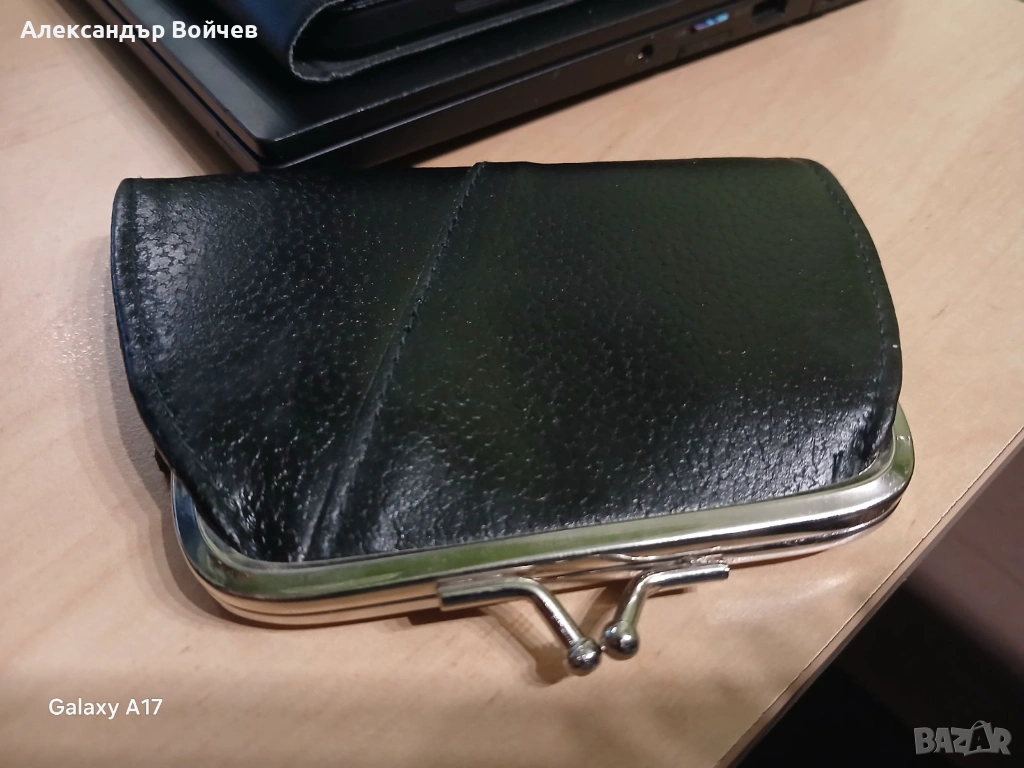 Портмоне дамско естествена кожа, черно, снимка 1