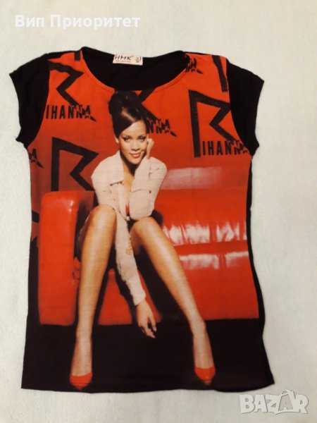 НМК-бранд тениска Риана , черна с червен принт, снимка 1