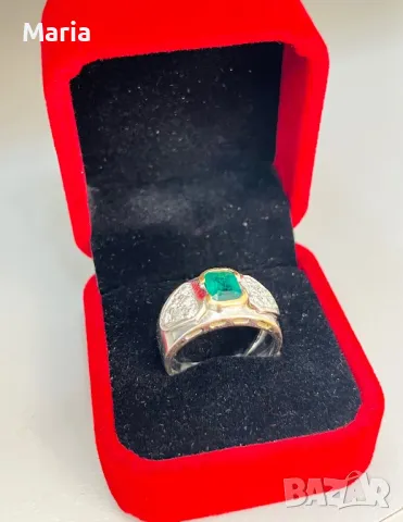 Дамски пръстен бяло злато и естествен изумруд, снимка 14 - Пръстени - 50346861