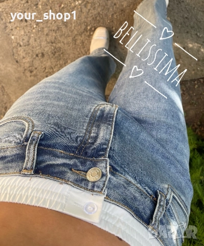 Дамски дънки с ефектен бял ластик при талията широк крачол Чарлстон, снимка 2 - Дънки - 51499405