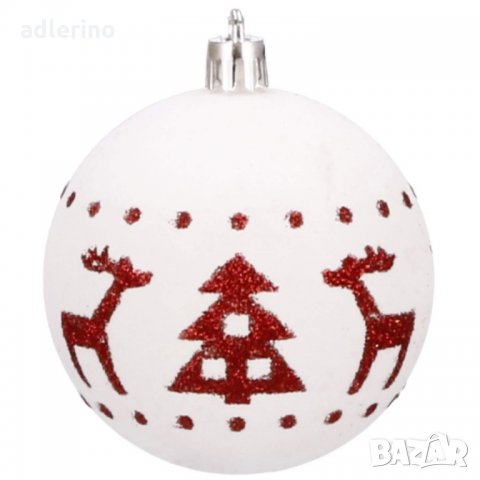 Топка за елха, Коледна декорация, пластмаса, 30 броя, 5 см, червено-бяло, зимни мотиви, снимка 7 - Декорация за дома - 34463692