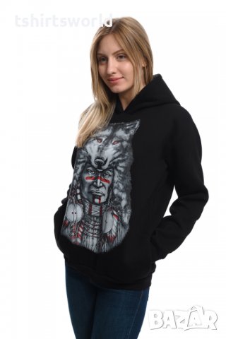 Нов дамски суичър с трансферен печат Вълк индианец, Серия Вълци, снимка 3 - Суичъри - 37007039