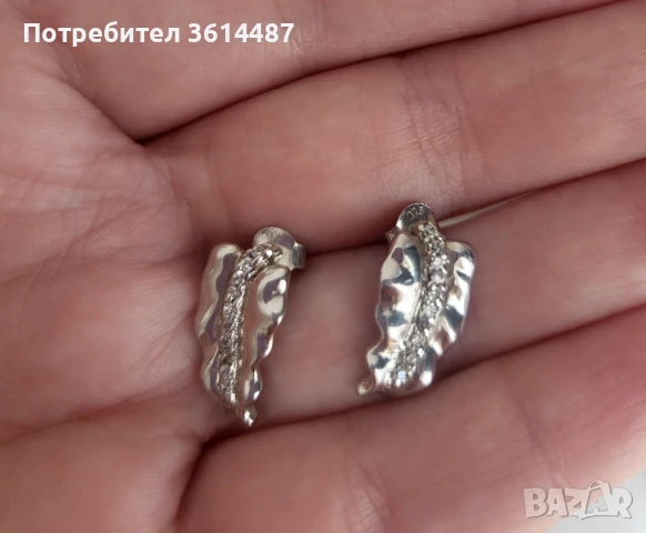Сребърни обеци с камъчета, снимка 3 - Обеци - 50755044