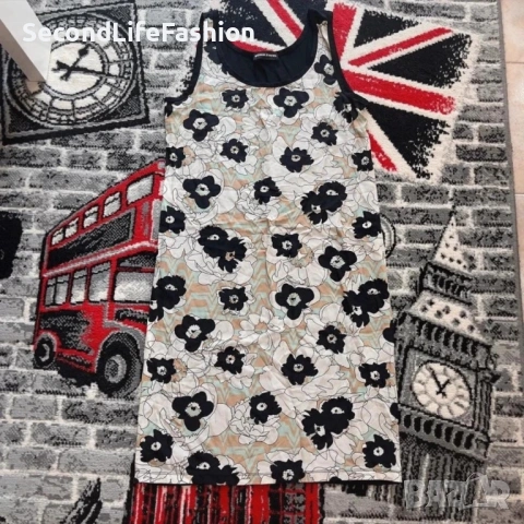 Рокля Sonia Rykiel миди кройка с цветя памук-полиестер размер M черна права кройка, снимка 8 - Рокли - 53223539