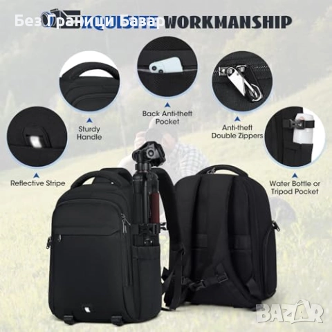 Нова Раница за DSLR камера с отделение за лаптоп 15.6" и дъждобран, снимка 8 - Чанти, стативи, аксесоари - 52497173