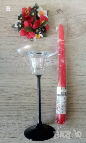 Стъклен свещник тип бокал с декорация от изкуствени цветя, снимка 3 - Декорация за дома - 37483954