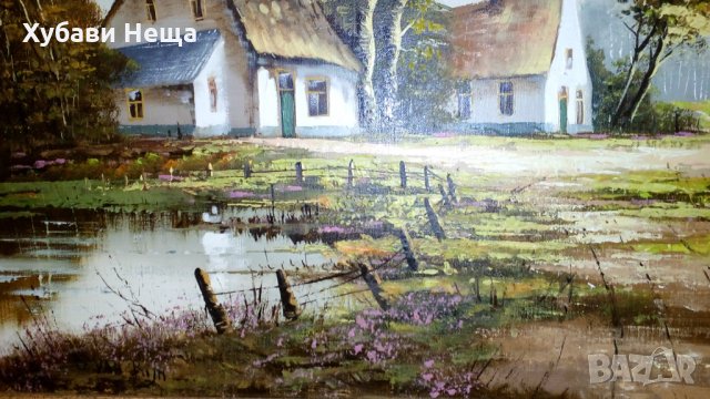 Картина - Къщи с езеро, снимка 4 - Антикварни и старинни предмети - 29562814