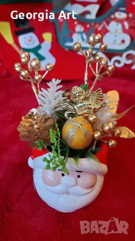 Коледна Златна декорация в кашпа Santa