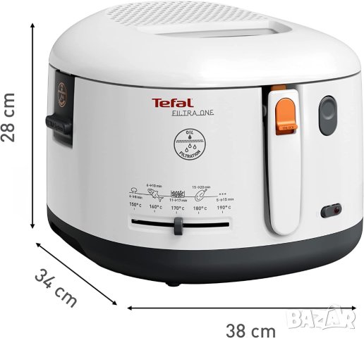 Фритюрник Tefal FF162131 Filtra One, coolwall, Регулируем термостат, 1,2 кг, Бял, снимка 9 - Фритюрници - 40693122