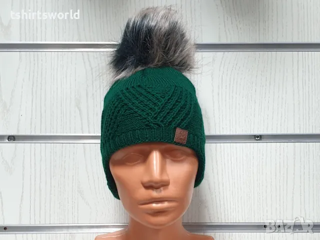 Нова детска зимна шапка тип ушанка с помпон в зелен цвят, снимка 6 - Шапки, шалове и ръкавици - 47894131