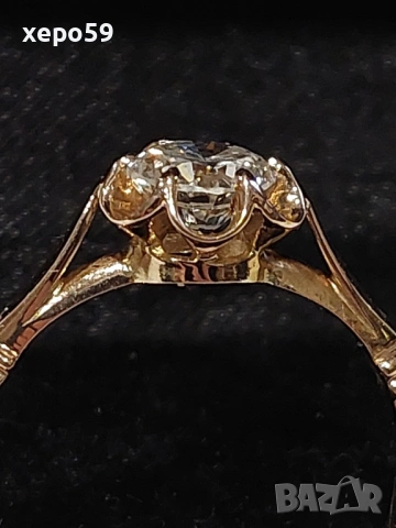 СССР-Златен дамски пръстен с еднокаратов якутски брилянт.Червено руско злато 853., снимка 3 - Пръстени - 53479320