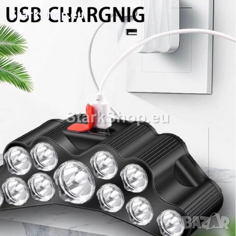 Moщен челник с 11 LED диода и USB, снимка 2 - Други - 38418343